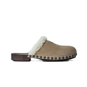 Miu Miu Shearling-Trimmed Suede Clogs. 