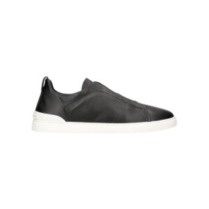 Zegna Suede Triple Stitch Sneakers Black And White