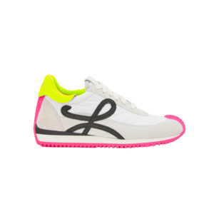 Flow Runner In Nylon And Suede Soft White/Neon Pink
