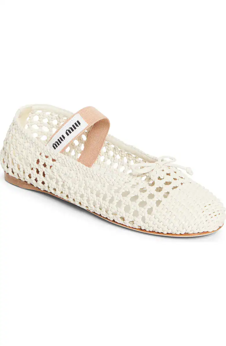 Miu Miu Mesh Fabric Ballerinas White - Image 3