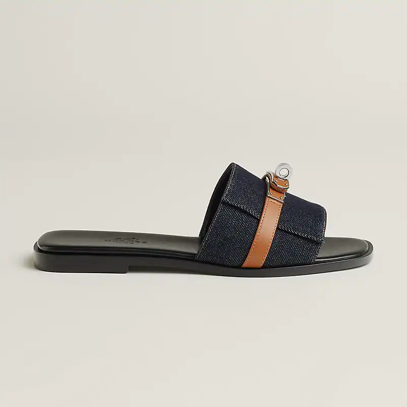 Hermes Giulia Sandal Bleu Brut /Naturel - Image 2