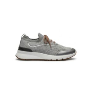 Brunello Cucinelli Techno Cotton Knit Runners With Heat-Bonded Details Silver