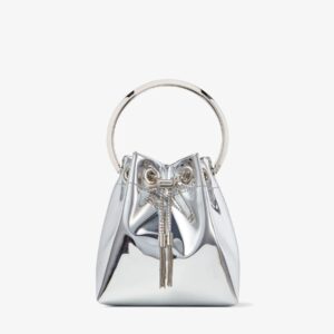 Jimmy Choo Bon Bon Silver Mirror Fabric Mini Bag with Metal Handle