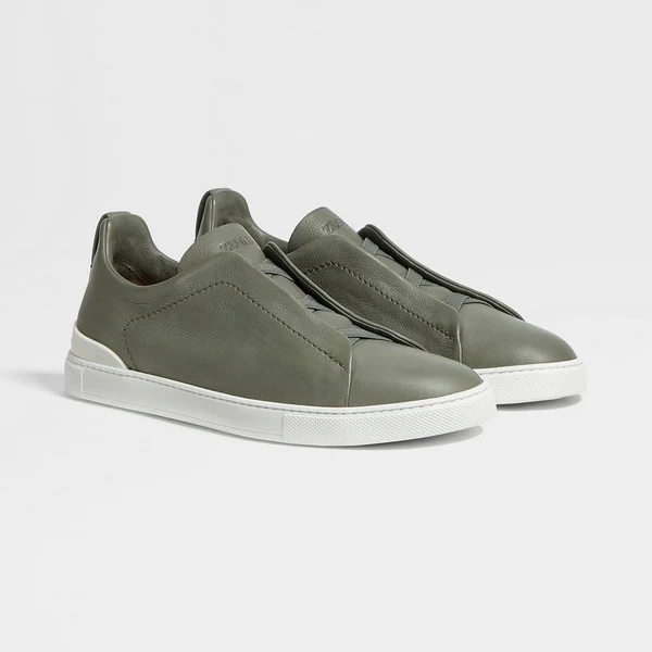 Zegna LIGHT ARMY GREEN TRIPLE STITCH™ SECONDSKIN SNEAKERS - Image 3