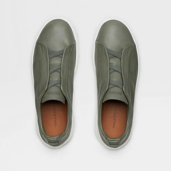 Zegna LIGHT ARMY GREEN TRIPLE STITCH™ SECONDSKIN SNEAKERS - Image 6