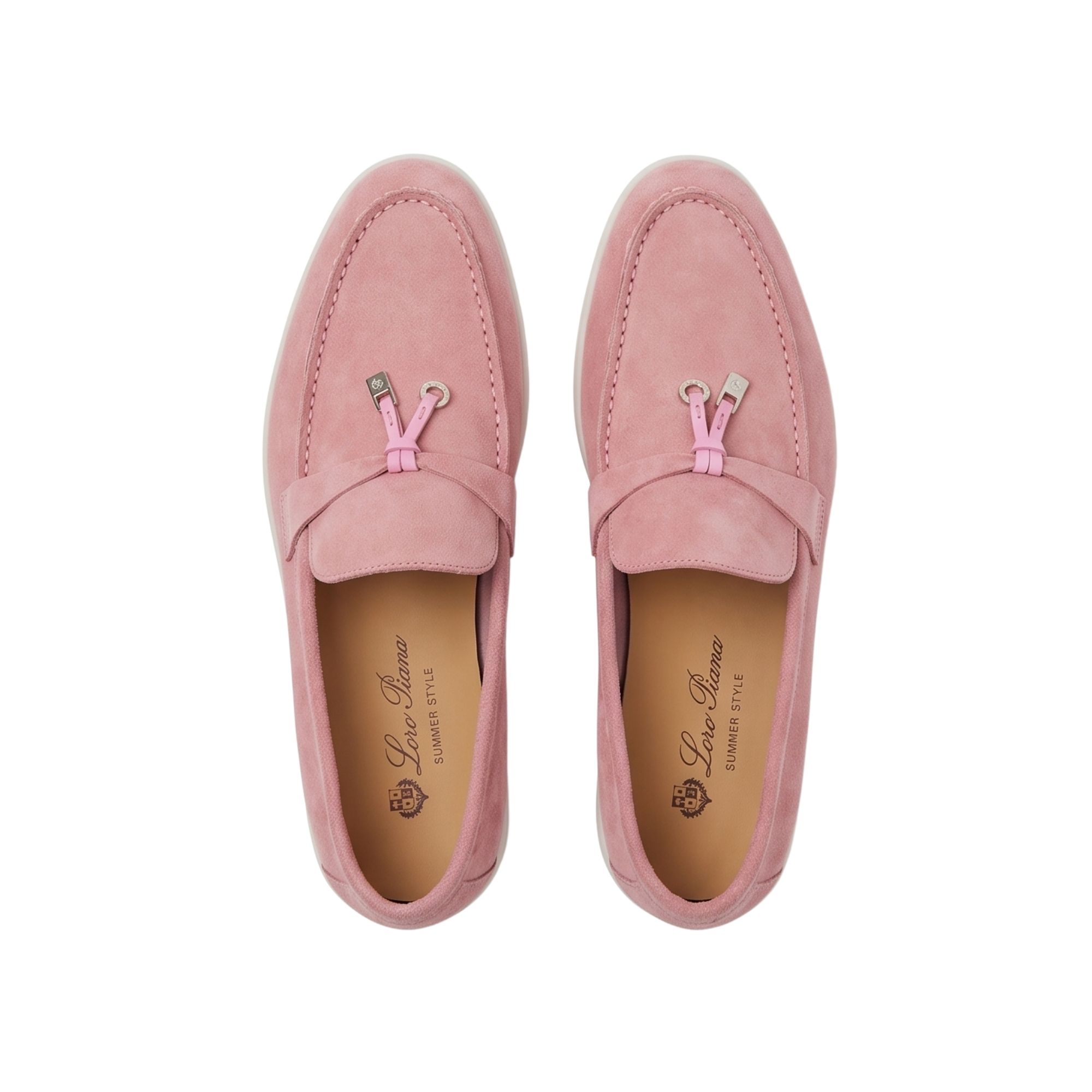Loro Piana Summer Charms Walk Moccasins Suede Pink - Image 4