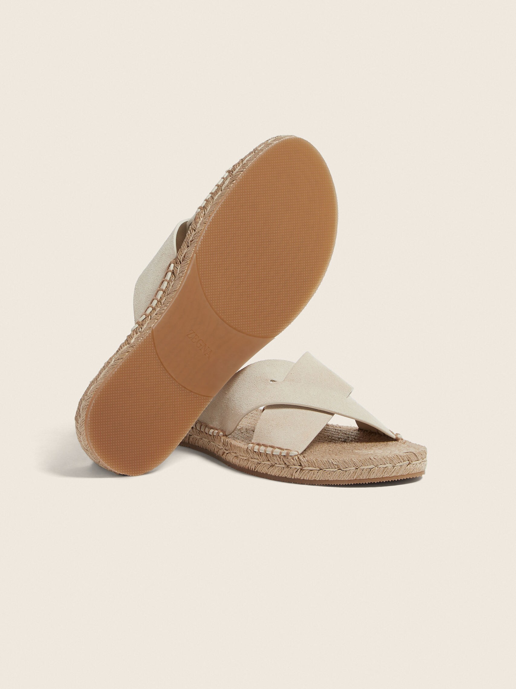 Zegna Off White Suede Espadrille Sandals - Image 6