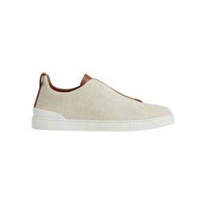 Zegna Dust White Cotton Linen and Leather Triple Stitch™ Sneakers