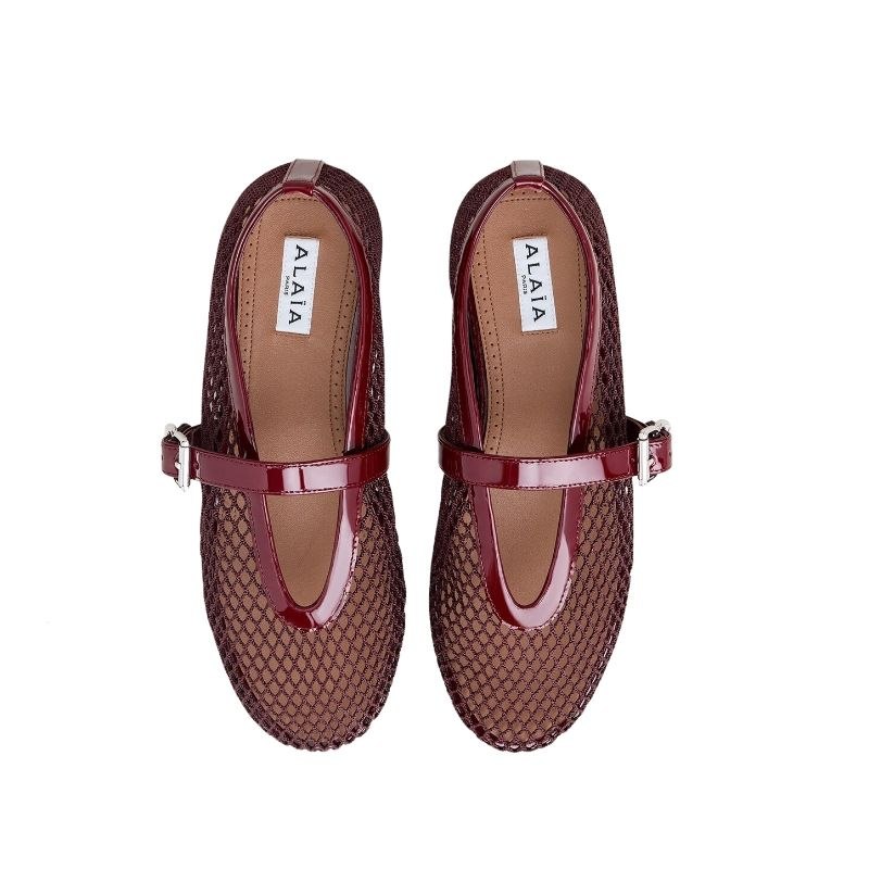 ALAÏA Fishnet Ballet Flats Maroon - Image 3