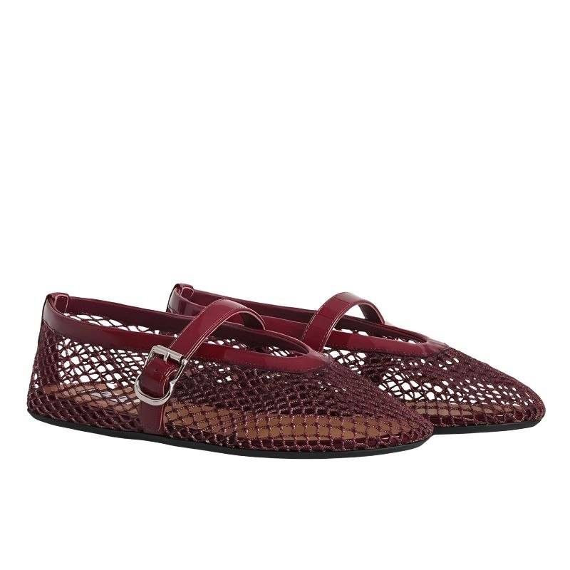 ALAÏA Fishnet Ballet Flats Maroon - Image 2