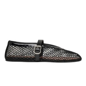 Alaïa Velvet-Effect Fishnet Ballet Flats in Black